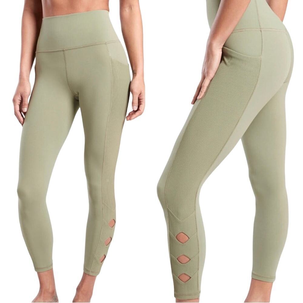 Athleta Leggings Salutation Stash Pocket II Cutout 7/8 Crop Athletic Green M